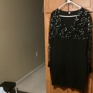 Elegant Black Dress with Silver Accents NWOT